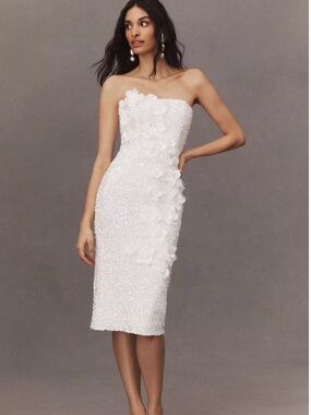 Helsi Liliana Strapless Floral Appliqué Stretch Sequin Midi Dress XS Ivory
